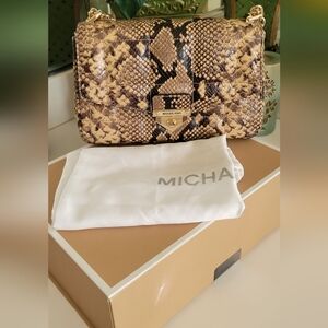 Michael kors SoHo Large Quilted Snake Embossed Leather Shoulder Bag /color camel
